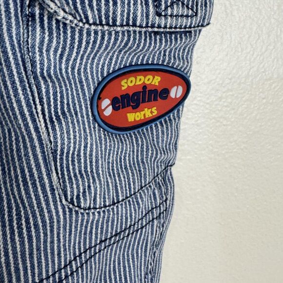 Thomas & Friends Overalls Infant Boys 12M Blue Hickory Stripe Denim Bib Snap Leg - Picture 4 of 9